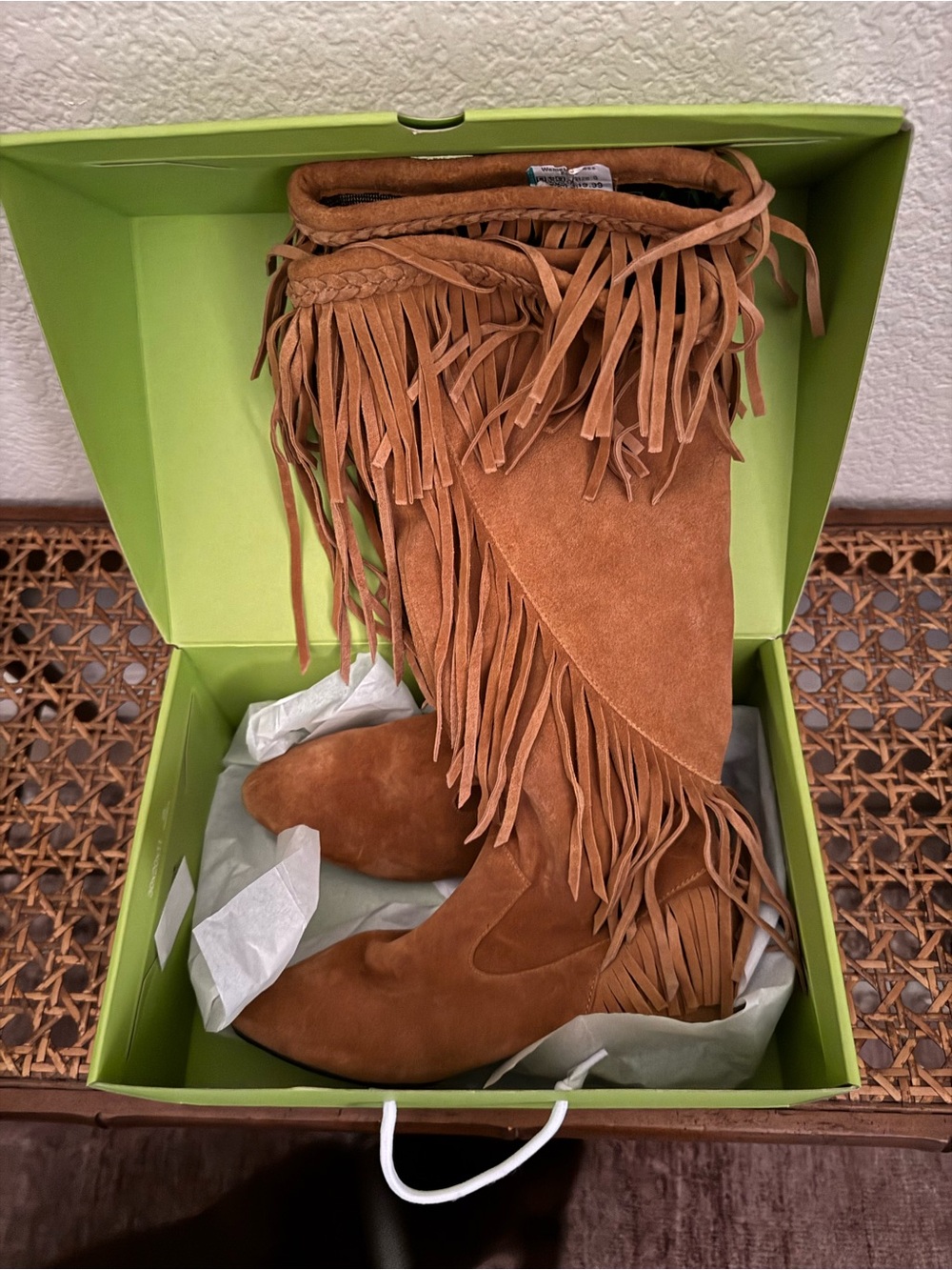 Sam Edelman Cognac Suede Fringe Knee Boots